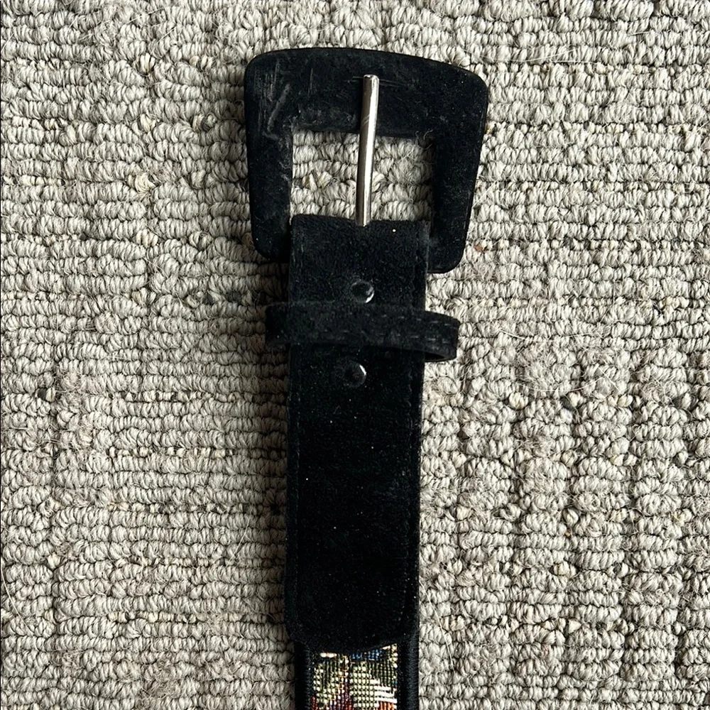 Kandell & Marcus Black Suede Belt with Patterned Detail